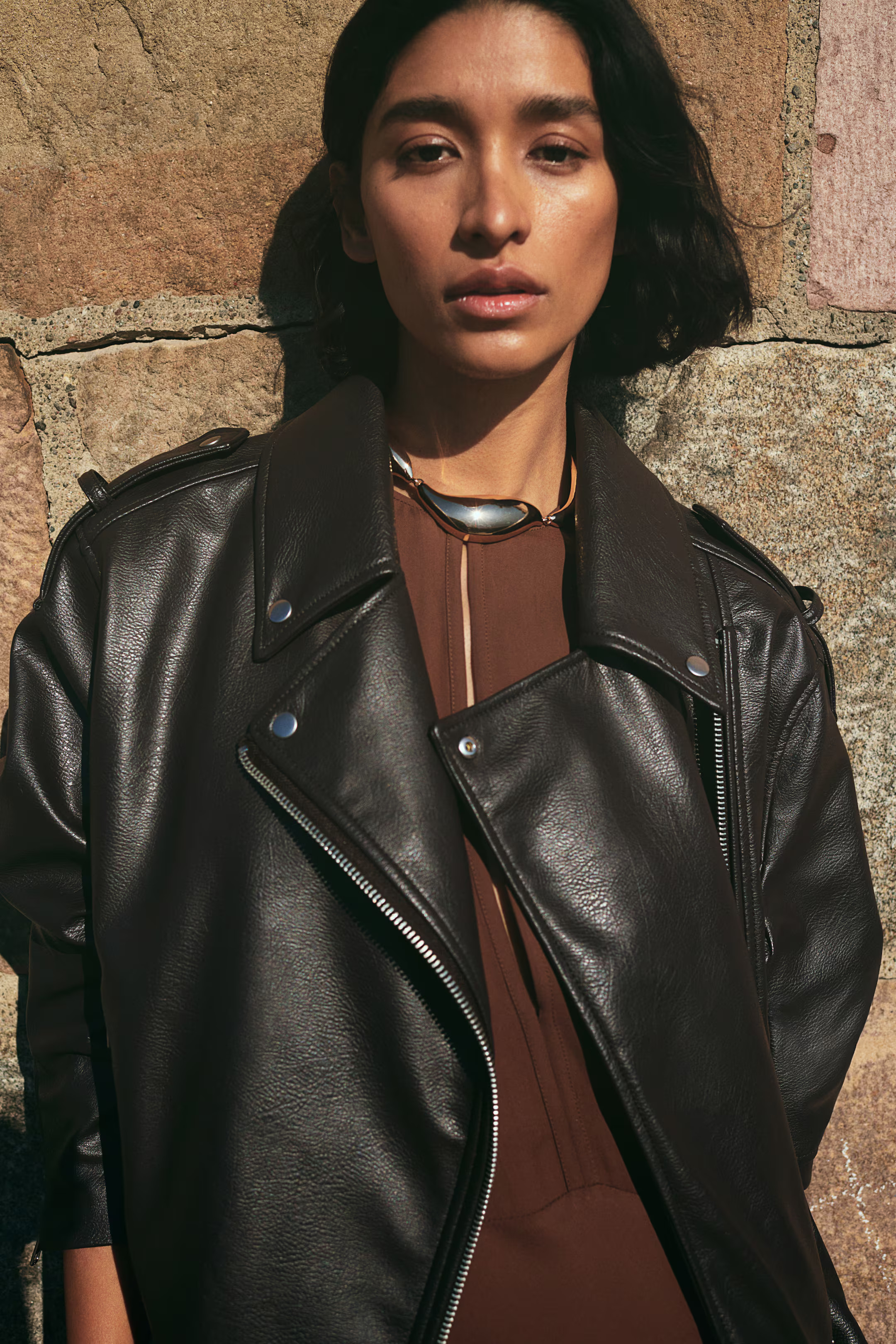 Dress with Circle Skirt - Round Neck - Midi - Brown - Ladies | H&M US | H&M (US + CA)