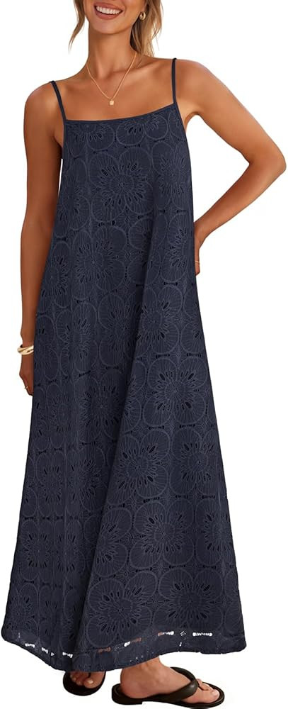 MEROKEETY Women's Summer Spaghetti Straps Sundress 2026 Casual Sleeveless Floral Lace Eyelet Boho... | Amazon (US)