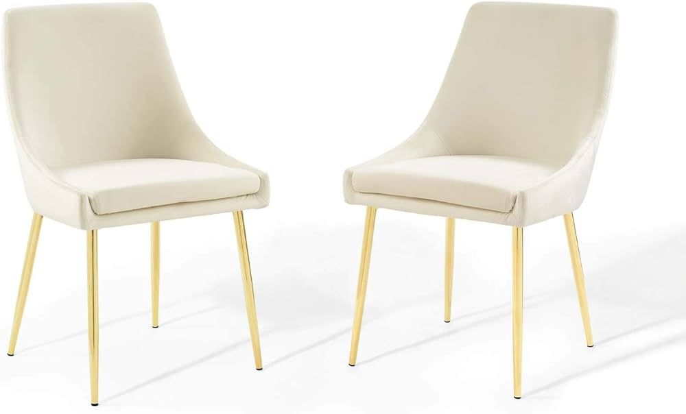 Modway Viscount Performance Velvet Dining Chairs - Set of 2, Gold Ivory | Amazon (US)