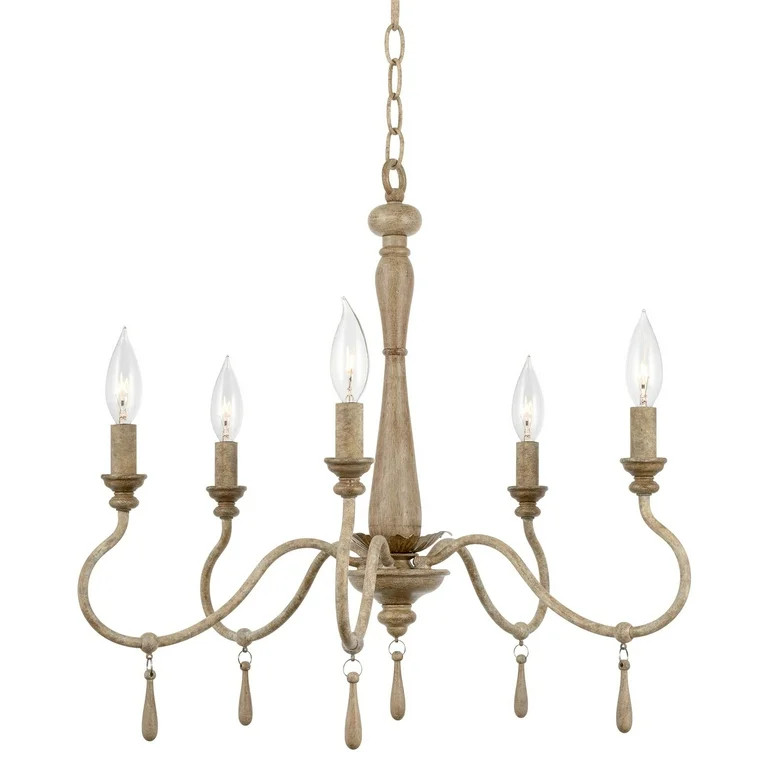 Kira Home Roma 22" 5-Light French Country Chandelier, Adjustable Height, Smoked Cedar Style Wood ... | Walmart (US)