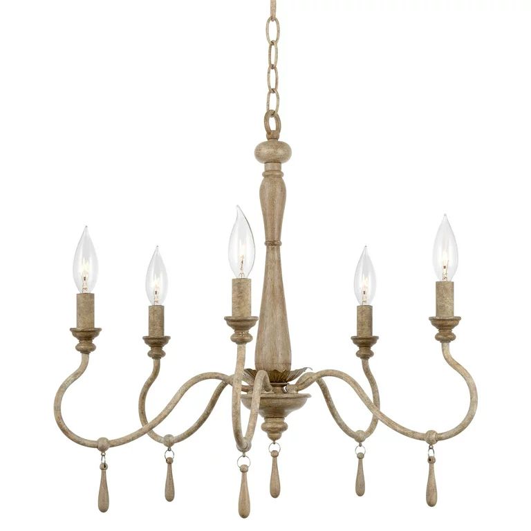 Kira Home Roma 22" 5-Light French Country Chandelier, Adjustable Height, Smoked Cedar Style Wood ... | Walmart (US)