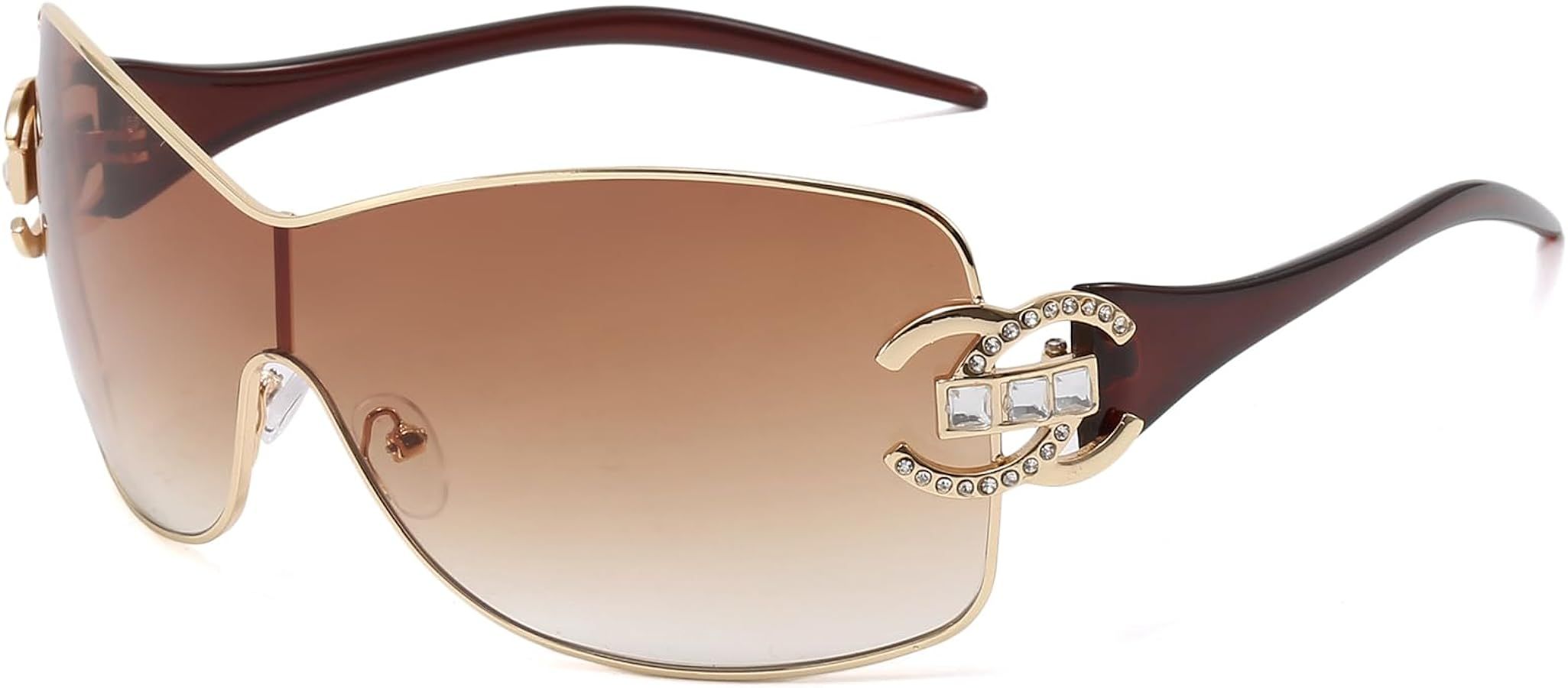 Wrap Around Y2K Sunglasses for Women Men Fashion Large Frame One-piece Shades Trendy Shield Desig... | Amazon (US)