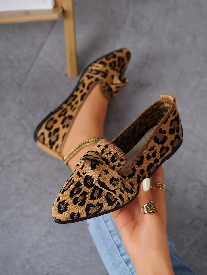 Women's Plus Size Brown Leopard Casual Slip-On Breathable Flat Shoes | SHEIN