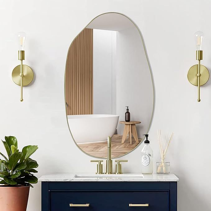 Irregular Mirror, Asymmetrical Decorative Wall Mirror, Unique Irregular Shaped Mirror, Gold Frame... | Amazon (US)