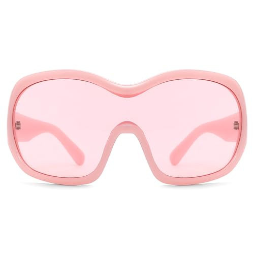 TYA Oversized Trendy Wrap Around Sunglasses for Women Men - Cool Concert Pink shades 2000s Retro Round Big Shield Glasses | Amazon (US)