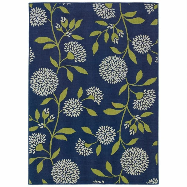 HomeRoots 384315 3 x 5 ft. Indigo & Lime Green Floral Indoor or Outdoor Area Rug - Walmart.com | Walmart (US)