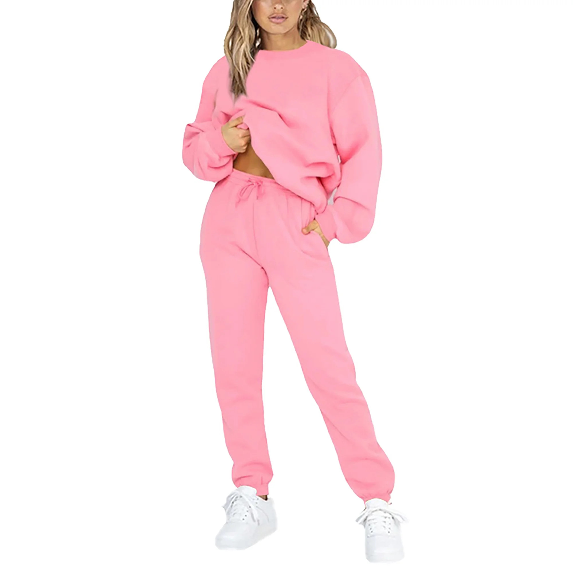 Capreze Long Sleeve Sweatsuits For Womens Solid Color Casual Lounge Sets Long Sleeve Activewear J... | Walmart (US)