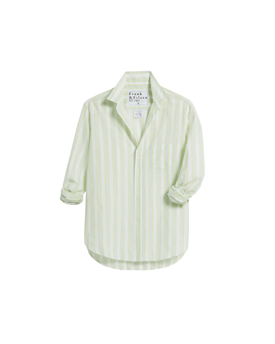 EILEEN RELAXED BUTTON UP SHIRT CHARTREUSE AND BLUE STRIPE / L | FEBE Clothing