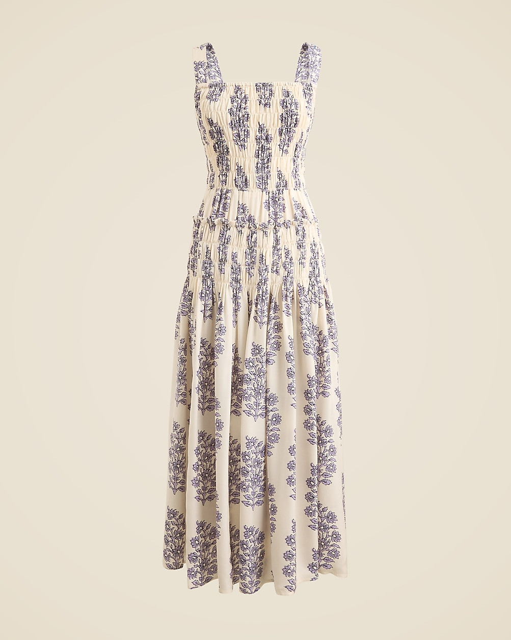 Smocked-bodice midi dress in blooming lilac block print | J. Crew US