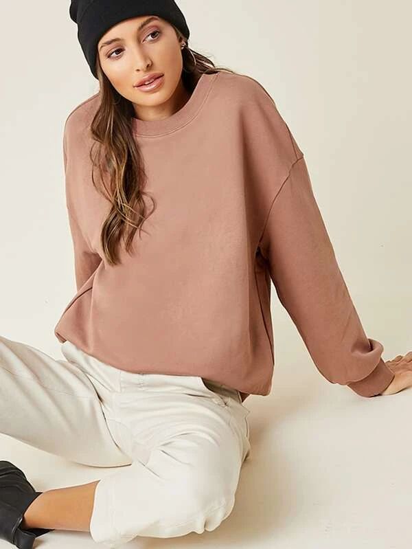 SHEIN BASICS Solid Drop Shoulder Sweatshirt | SHEIN