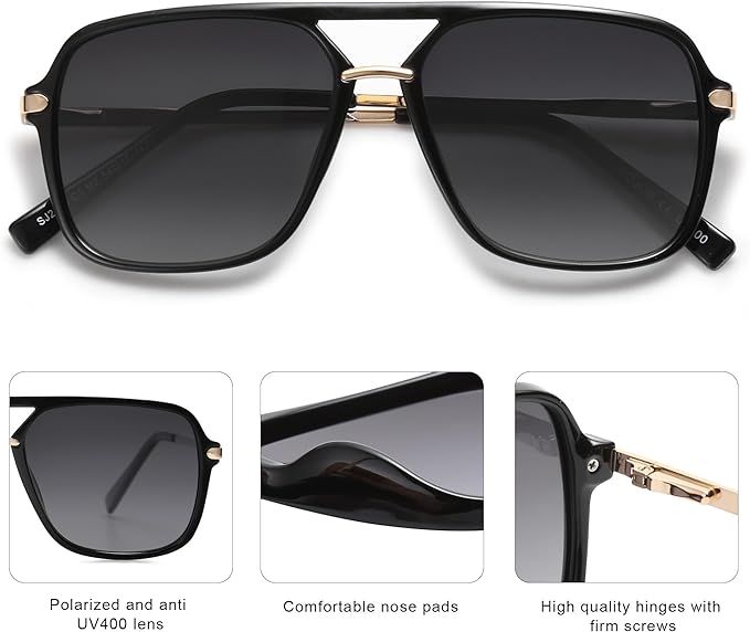 SOJOS Sunglasses for Women & Men, Square, Retro, Polarized Lens, Trendy Aviator, 90s Shades | Amazon (US)
