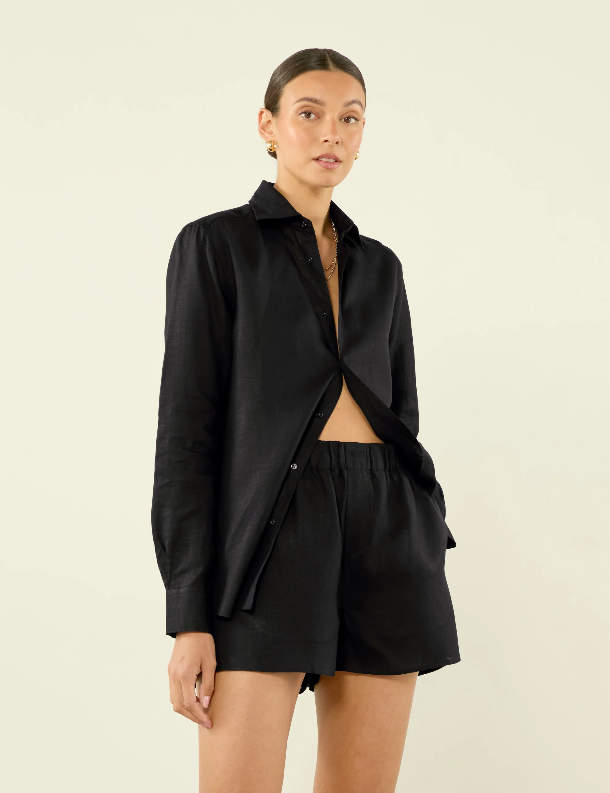 The Boyfriend: Linen Shirt & Boxer Set, Black | With Nothing Underneath
