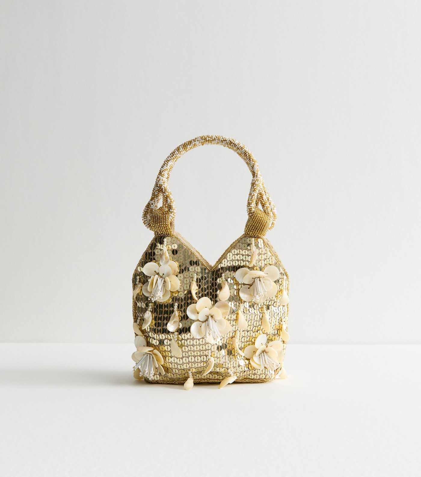 Gold Shell and Floral Embellished Handbag | New Look | New Look (UK)