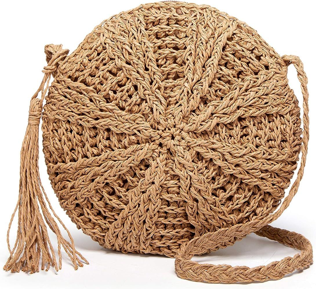 Women's Straw Crossbody Bags Weave Rattan Summer Beach Shoulder Purse Handbags | Amazon (US)