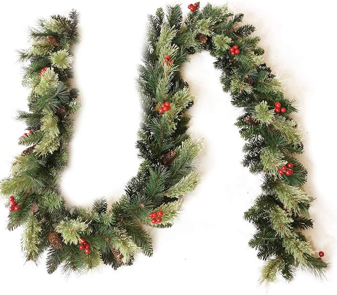 Artificial Christmas Garland with Pine Cones and Red Berries,9 Foot by 10 Inch Xms Decorations un... | Amazon (US)