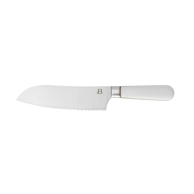 Beautiful by Drew Barrymore 7-inch Forged Signature Serrated Santoku Knife in White with Gold Acc... | Walmart (US)