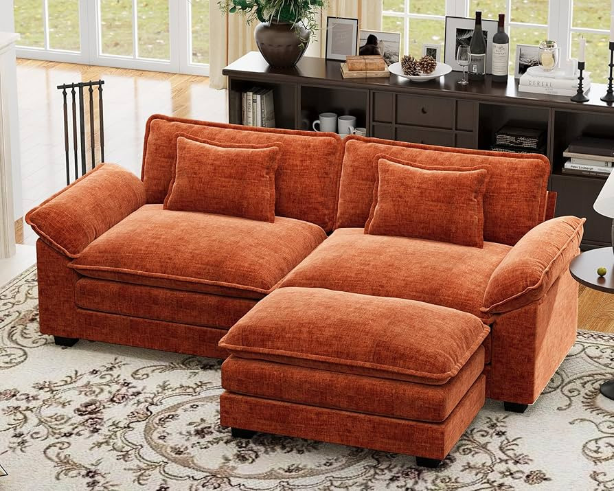 CDCASA 86" Modular Sectional Sofa, Comfy L-Shaped Cloud Couch with Movable Ottoman, 3-Seater Chen... | Amazon (US)