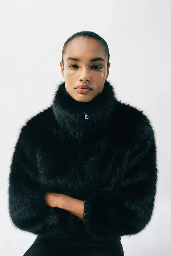 FAUX FUR HIGH-NECK SHORT COAT | Zara US