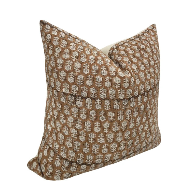 VIENNA Designer Floral Linen Pillow Cover, Brown Caramel Pillow, Block Print Pillow, Block Linen ... | Etsy (US)
