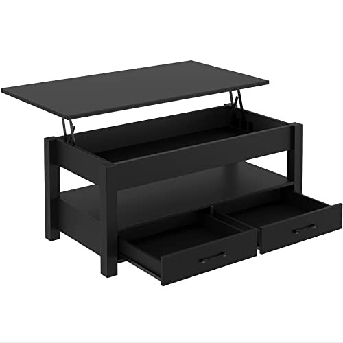 Rolanstar Coffee Table, Lift Top Coffee Table with Drawers and Hidden Compartment, Retro Central Tab | Amazon (US)
