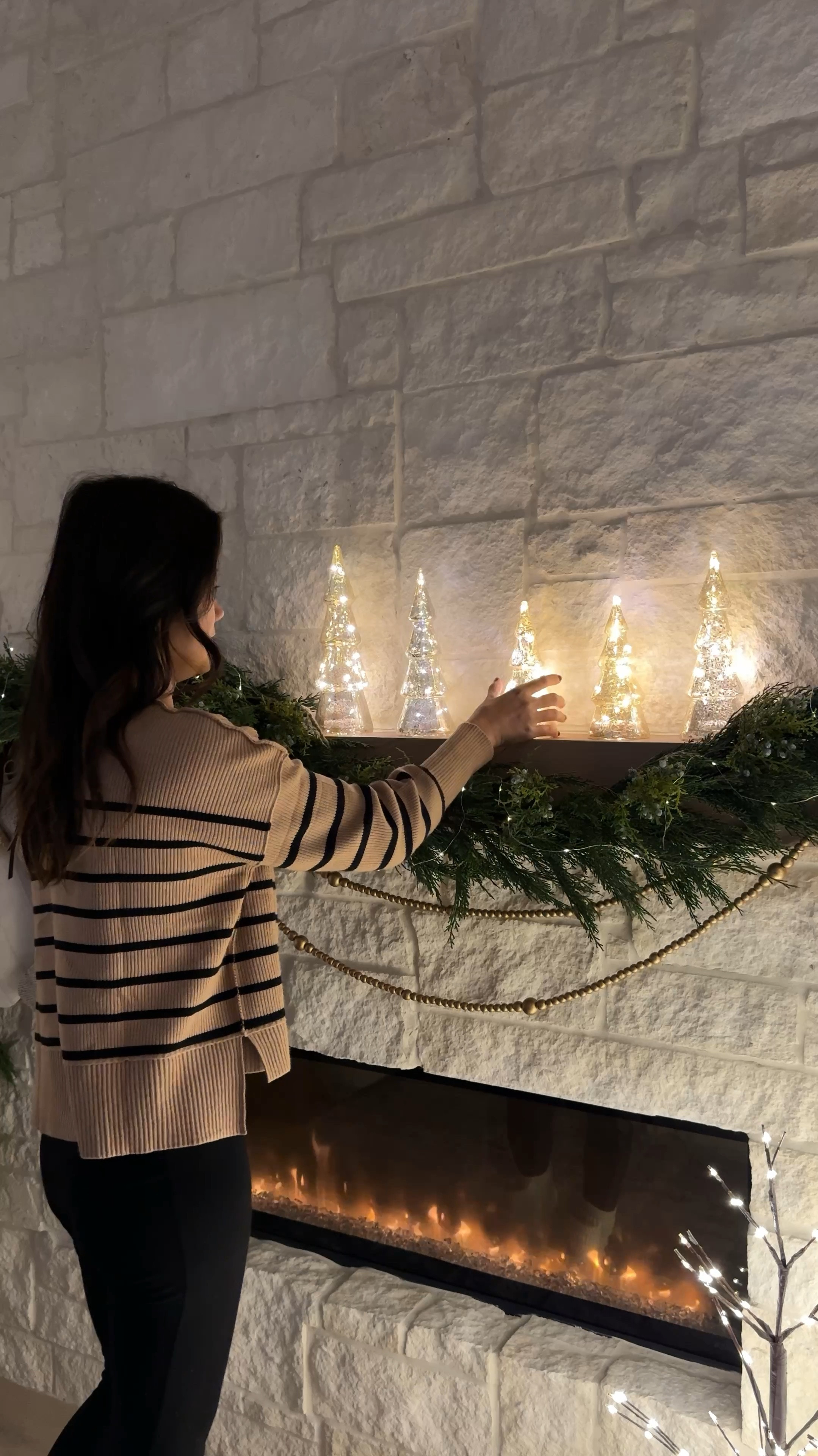 Love these pre lit mercury glass Christmas trees. They look beautiful lit and un lit. At night they feel so magical. You can style them together or separately. Stripe sweater Amazon garland Christmas decor stocking wreath Christmas tree ornaments wood bead coffee table marble swivel chair Christmas decor 

Christmas trees, Christmas garland, fireplace, ornaments, Christmas tree, vintage rug, marble, coffee, table, glass ornaments vintage 

#LTKFindsUnder100 #LTKHome #LTKSaleAlert