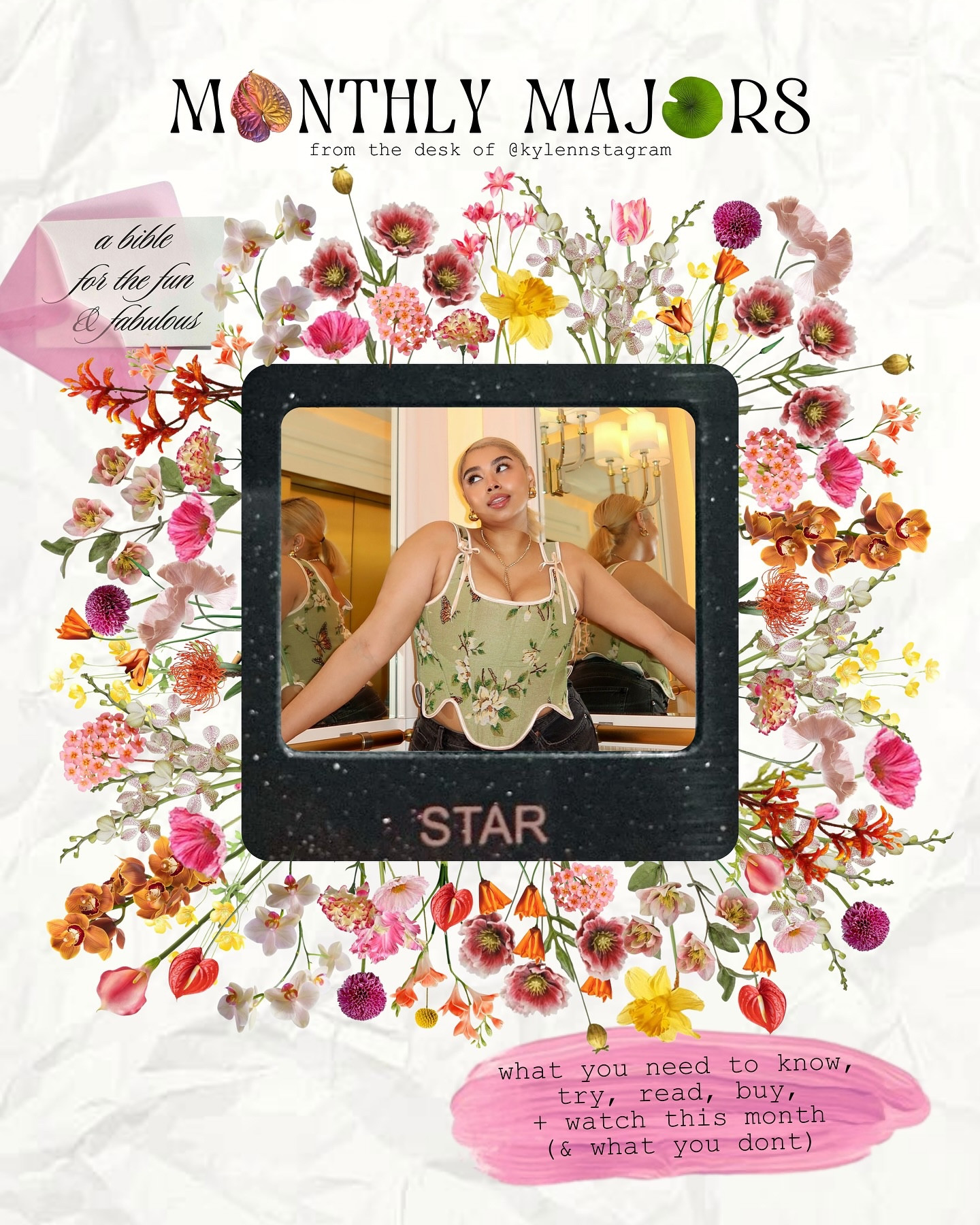 it’s your favorite time of the month 💐✨📝 swipe for everything you need to know, try, read, watch, and buy springing into May! 

This Month i’m really into butter yellow, fun sunglasses, spring fashion/ spring dresses, polka dot everything & home decor as always

Slide 4: In My Cart 🛒
- Jeffrey Campbell GirlyPop Mini Skirt
- Super Smalls Seeing Gold Sunnies
- Dolce Vita Alice Shoulder Bag
- Azalea Wang Fuji Western Boot (DSW)
- Dosey Pill Organizer
- Reformation Melanie Top
- The Skinny Confidential Mint Roller
- Alexandra Miro Kamala Polka Dot Bikini
- Ceremonial Dry Shampoo
- Chanel Spring ‘25 Flap Bag

Slide 6: Favorites 🛍️
- Josie Maran Pink Algae Retinol Body Butter
- SuperGoop Glowscreen
- Eadem Le Chou Chou
- Dermalogica Daily Microfoliant
- Peach&Lily Glass Skin Stick
- Brow Gel
- Boar Bristle Brush

Slide 7: Recipes 
- GARDEN COLADA
• 1 can of Chic Pina Colada Sparkling Water + 1.5oz of Nowadays + Pineapple Juice + Sugar Free Coconut Syrup

📚READING
- American Psycho by Bret Easton Ellis
- I Didn’t Know I Needed This by @eli.rallo 
- Such a Fun Age by @kileyreid 
- The Artists Way by @juliacameronlive 

spring dresses, mother’s day gift, living room decor, swim, swimwear, sunglasses, butter yellow, resort wear, boots, cowboy boots, festival outfits

#LTKFindsUnder50 #LTKFindsUnder100 #LTKSaleAlert