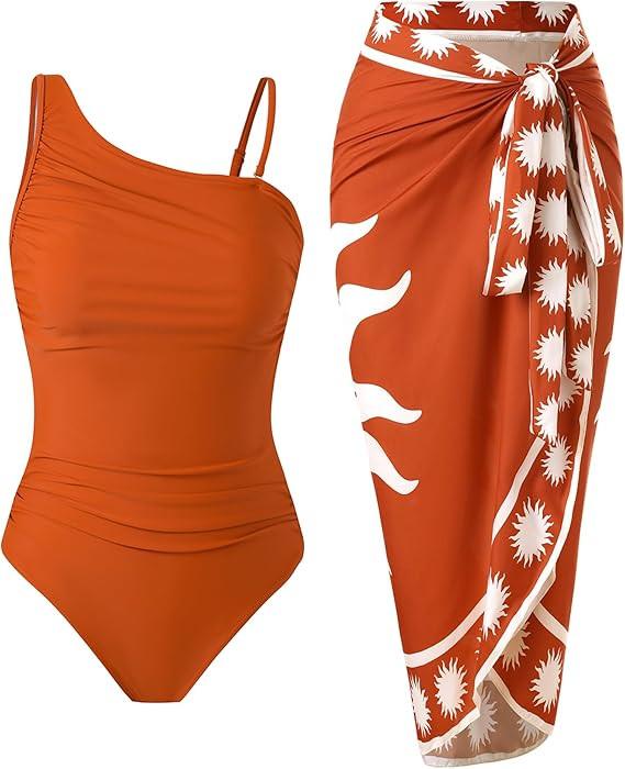 Women’s One Piece Tummy Control Swimsuit Retro Slimming Bathing Suit with Skirt Wrap Cover Up S... | Amazon (US)