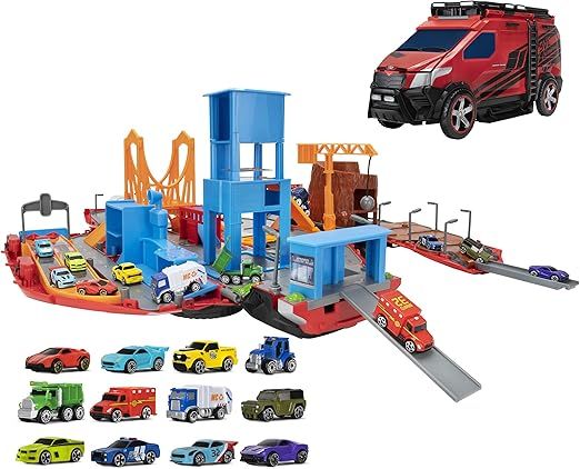 Micro Machines Super Van City Playset - Includes 12 MM Vehicles, Working Bridge, Construction Sit... | Amazon (US)