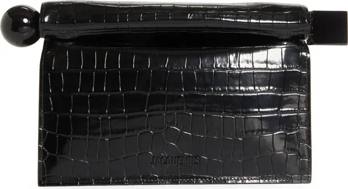 Jacquemus La Pochette Rond Carré Croc Embossed Leather Clutch | Nordstrom | Nordstrom
