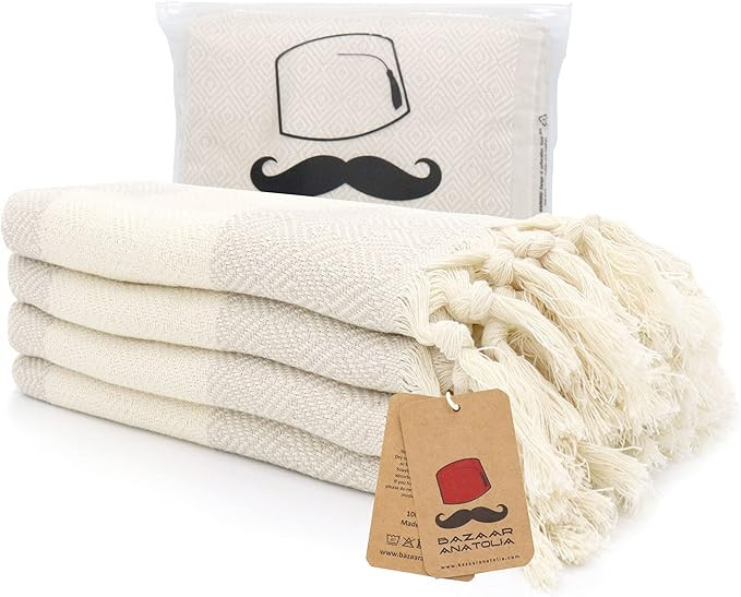 Turkish Hand Towel Set of 4 Diamond Peshtemal Towel 100% Cotton 45x20" Light Weight Thin Quick Dr... | Amazon (US)
