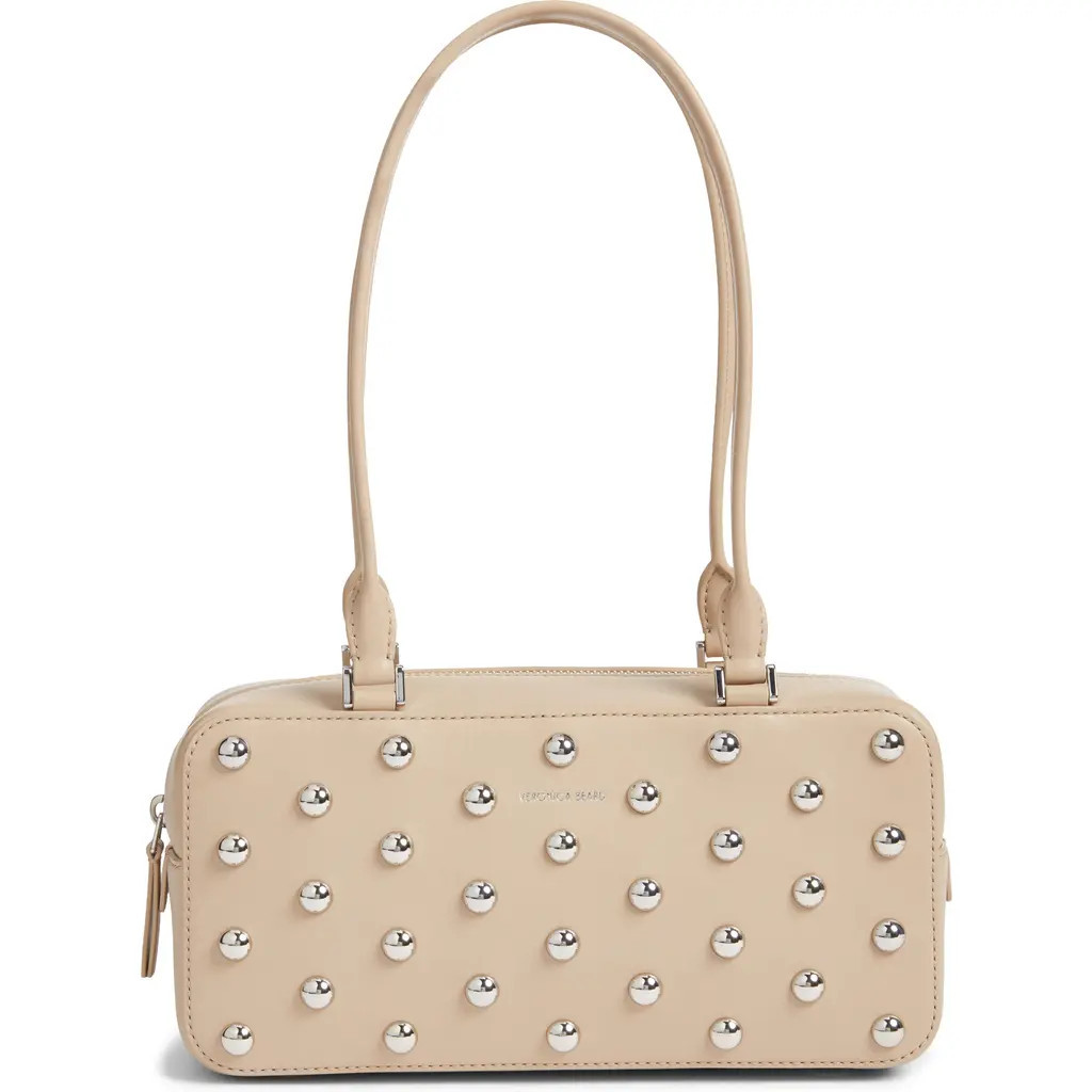 Veronica Beard Studded Boxy Leather Shoulder Bag in Sand Dollar Shiny Silver at Nordstrom | Nordstrom