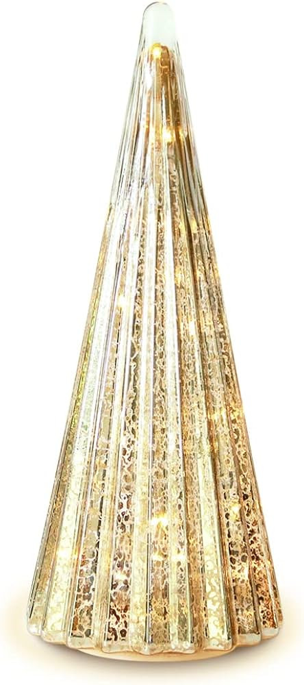 glasburg Light up Mercury Glass Christmas Tree Ornament Battery Operated with Timer for Tabletop ... | Amazon (US)