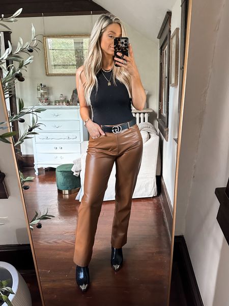 Fall outfit! 🍁
Faux leather pants and black bodysuit, both are size medium. TTS
Buddy love discount code: ALEXISPAIGE for 15% off 

#LTKstyletip #LTKSeasonal