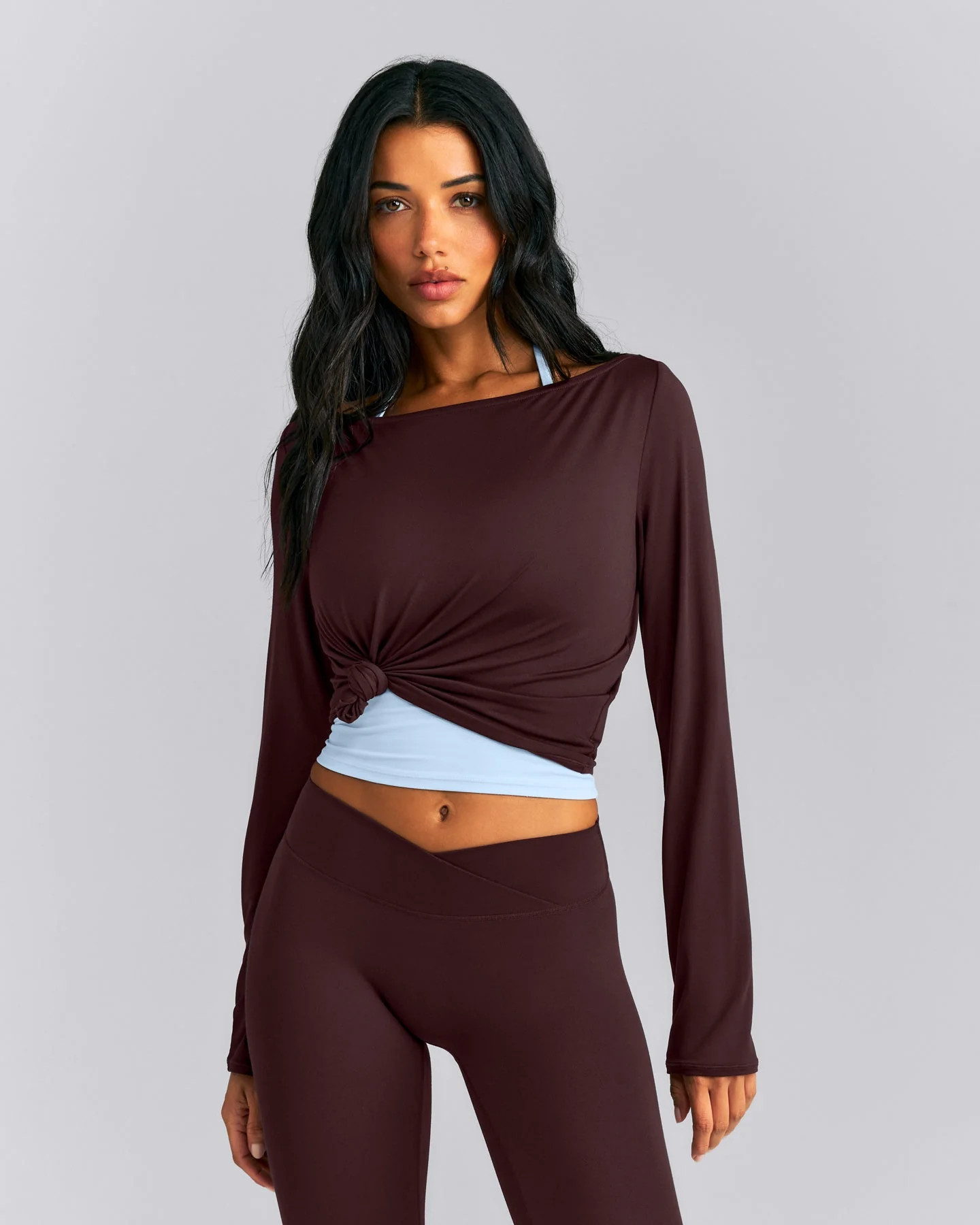FormeSoft\u2122 Relaxed Slash Neck Long Sleeve Top 
 Plum Brown | Oner Active (UK / US)