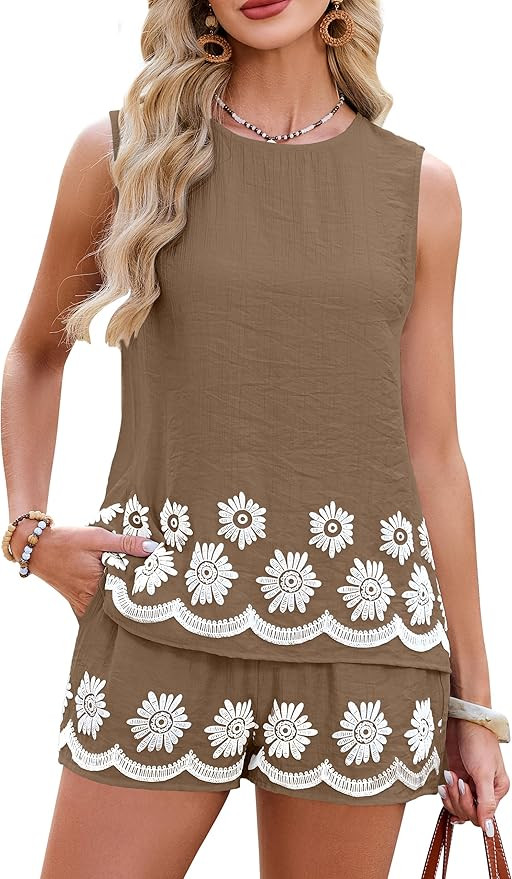 Blooming Jelly Womens Two Piece Sets 3D Puff Print Summer Vacation Outfits Crew Neck Lounge Set T... | Amazon (US)
