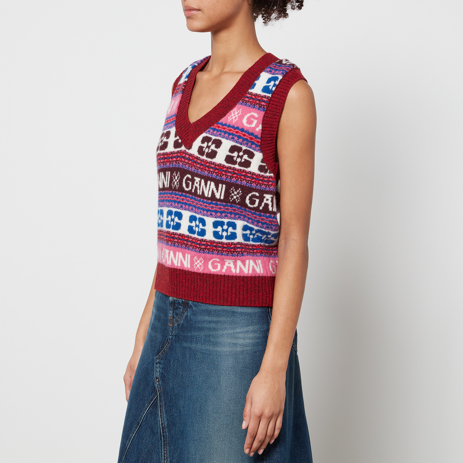 Ganni Logo-Intarsia Wool-Blend Vest | Coggles | Coggles (Global)