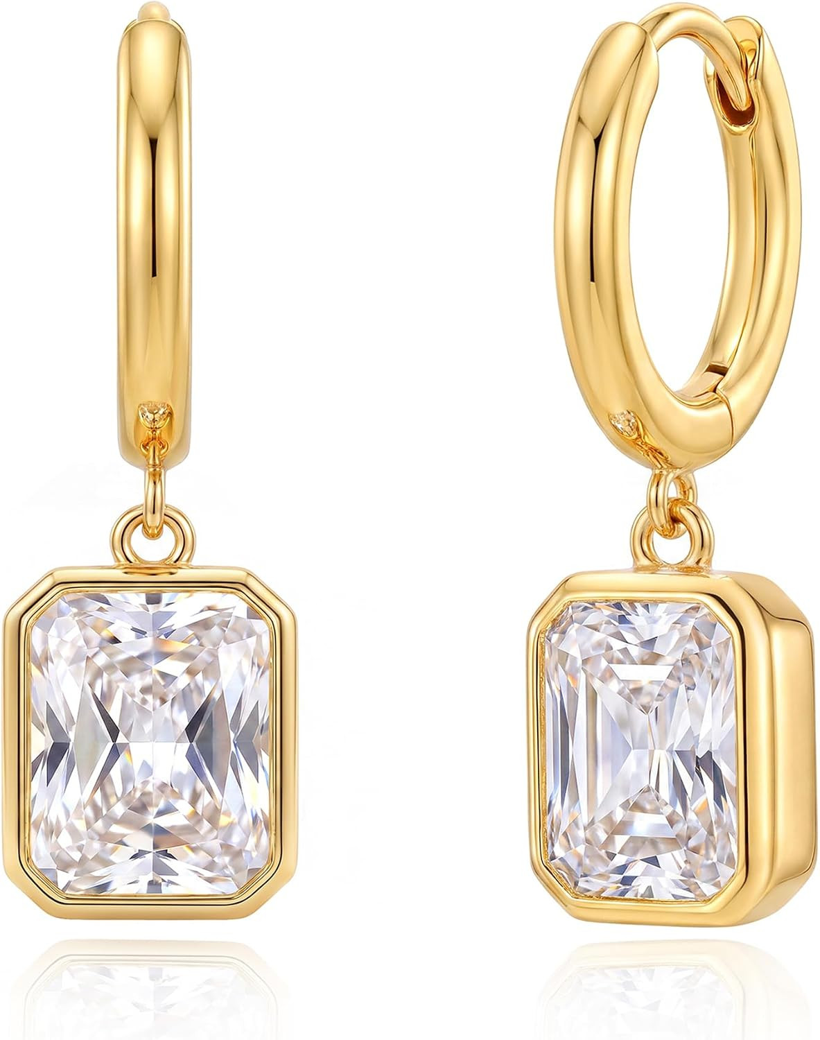 Gold Statement Bezel CZ Dangle Earrings for Women Trendy Jewelry | Amazon (US)