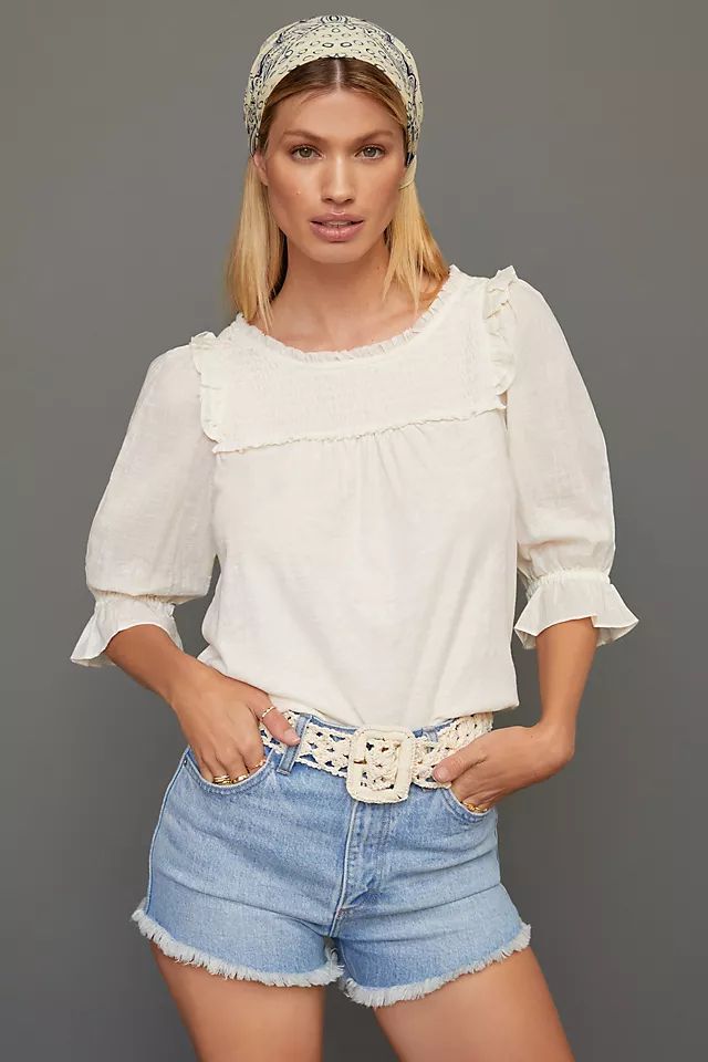 By Anthropologie Smocked Puff-Sleeve Knit Top | Anthropologie (US)