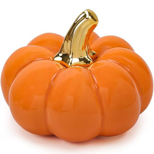 Meiwlong 4 Inch Ceramic Pumpkin Decor Artificial Pumpkin for Halloween Thanksgiving Fall Harvest Farmhouse Table Centerpiece, Mantel & Shelf Decor - Orange | Amazon (US)