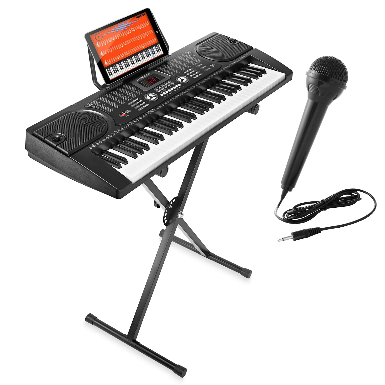 Hamzer 61-Key Electronic Piano Electric Organ Music Keyboard with Stand, Microphone, & Sticker Sh... | Walmart (US)