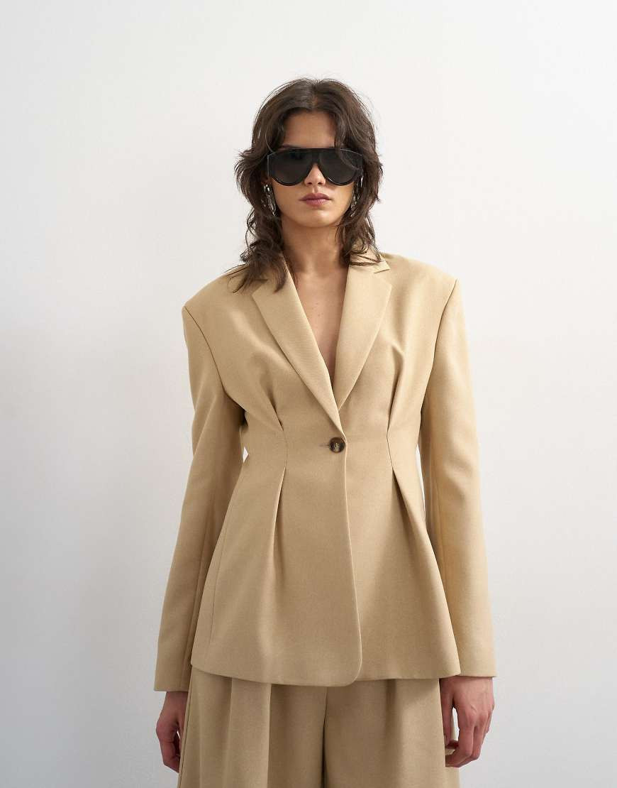 Topshop extreme cinched waist blazer in beige-Green | ASOS (Global)