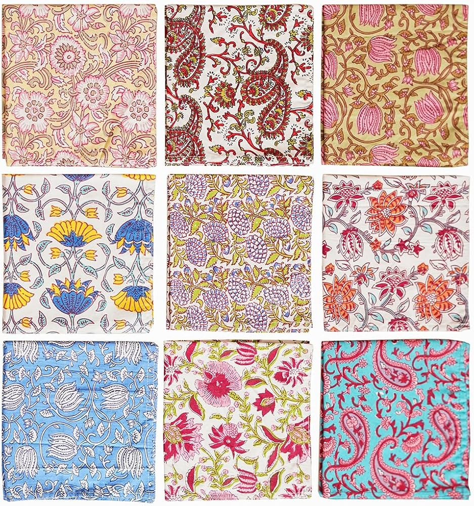 10 Pc Set Cloth Napkin Cotton Hand Block Printed 17 x 17 Inches Kitchen Dinning Room Cloth Napkin... | Amazon (US)