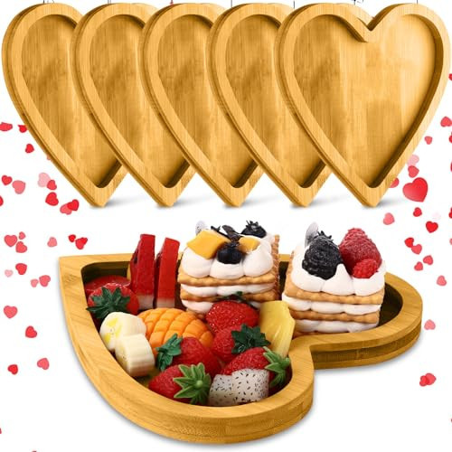 Suzile 6 Pcs Valentines Day Bamboo Serving Tray Heart Shaped Cheese Board Charcuterie Plate Dinner Plate Cake Plate Reusable Heart Dish Heart Shaped Platter for Snack Food Cake(8.5 x 8.5 Inch) | Amazon (US)