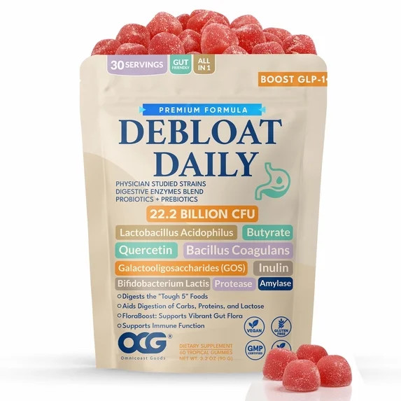 Debloat Daily 3-in-1 Prebiotic, Probiotic & Digestive Enzyme Gummies - 22.2B CFU Gut Health & Blo... | Walmart (US)