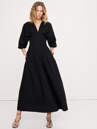 Stretch-Cotton Pleated Maxi Dress | Banana Republic (US)