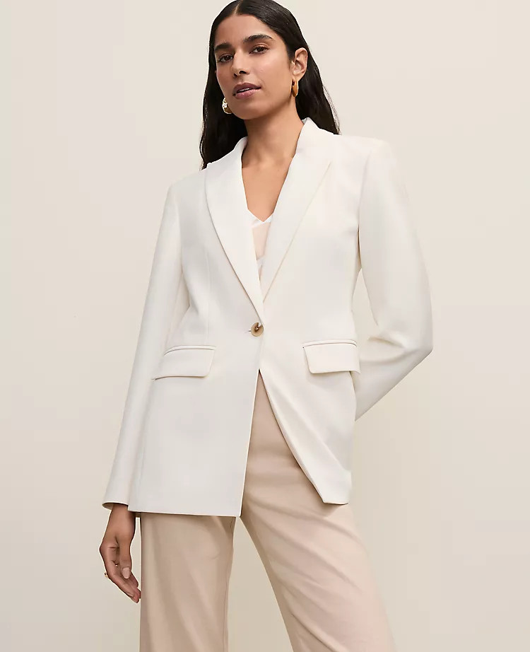 The Fitted Long Blazer in Fluid Crepe | Ann Taylor