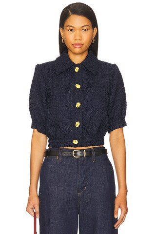 L'AGENCE Cove Crop Shirt Sleeve Jacket in Midnight from Revolve.com | Revolve Clothing (Global)