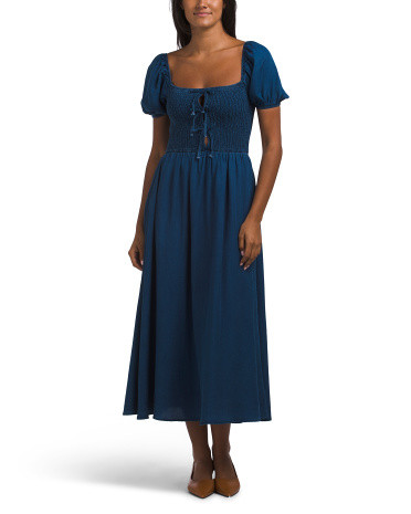 Smocked Midi Dress With Bow Details | TJ Maxx