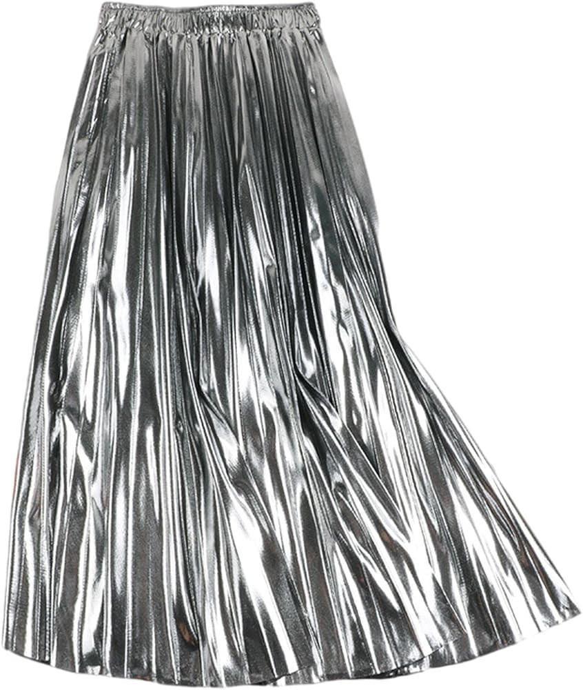 SEMATOMALA Women's Gold Pleated Maxi Skirt Accordion Elastic Waist Aline Swing Metallic Shiny Lon... | Amazon (US)