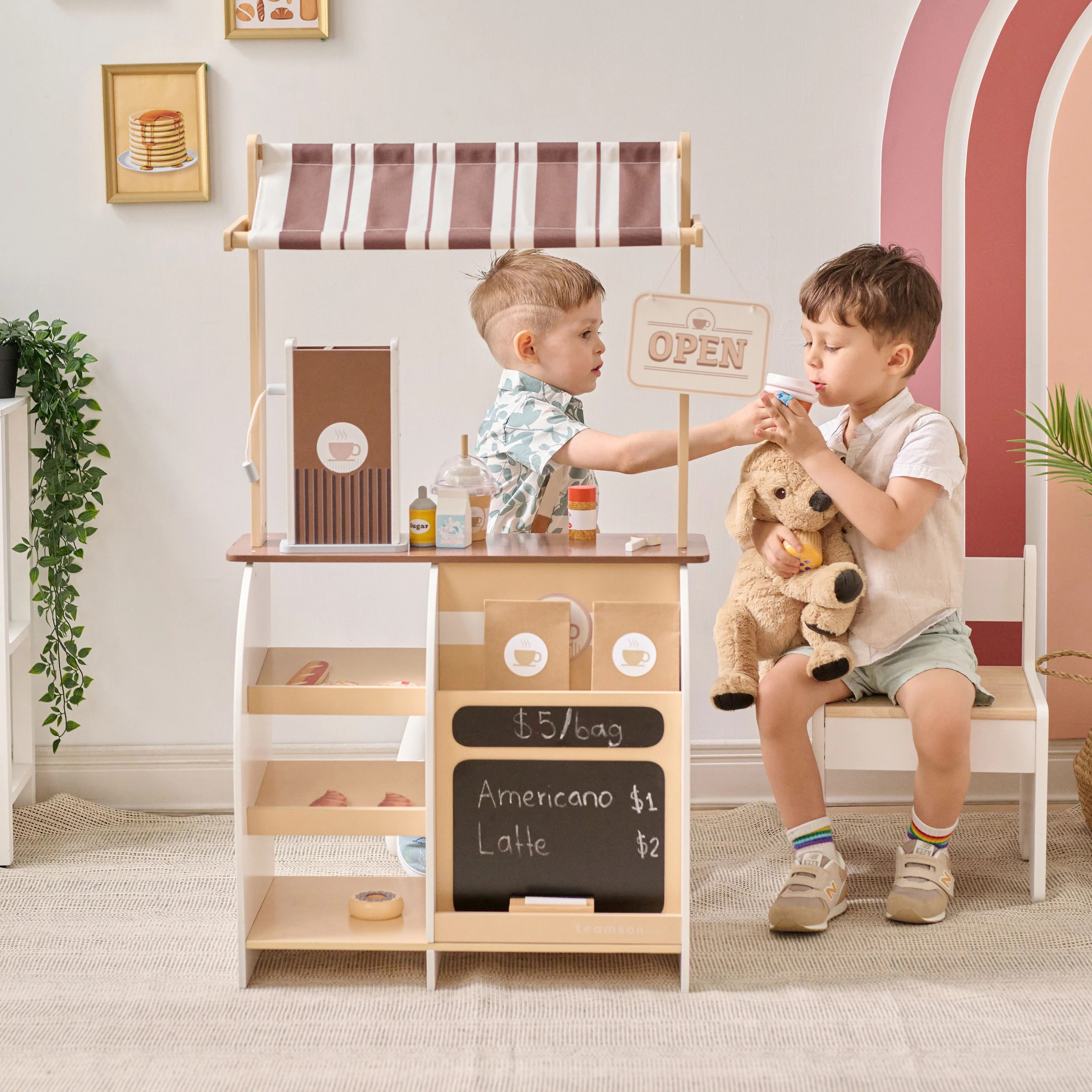 Teamson Kids Wooden Pretend Play Coffee Stand, Interactive Espresso Machine & 29-Piece Café Play... | Walmart (US)